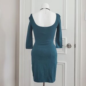 Teal Blue Ballerina Off Shoulder Jersey Knit Cotton Bodycon Dress